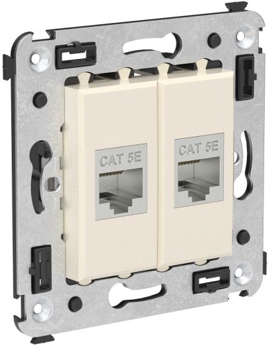Розетка компьютерная экранированная без рамки DKC Avanti 2-м. RJ45+RJ45 5е ванильная дымка картинка